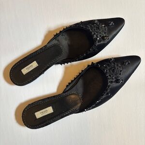 PRADA, Made in Italy, VTG beaded black silk ballet flats
